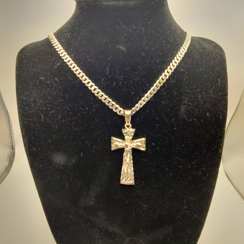 New Handmade Sterling Silver 925 Cuban Link Chain 23.5 inch 23.10g Taxco Cross